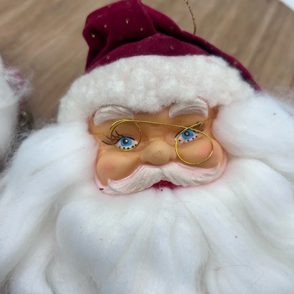 Two Vintage Christmas Santa‎ Face  Heads ornaments Ornaments